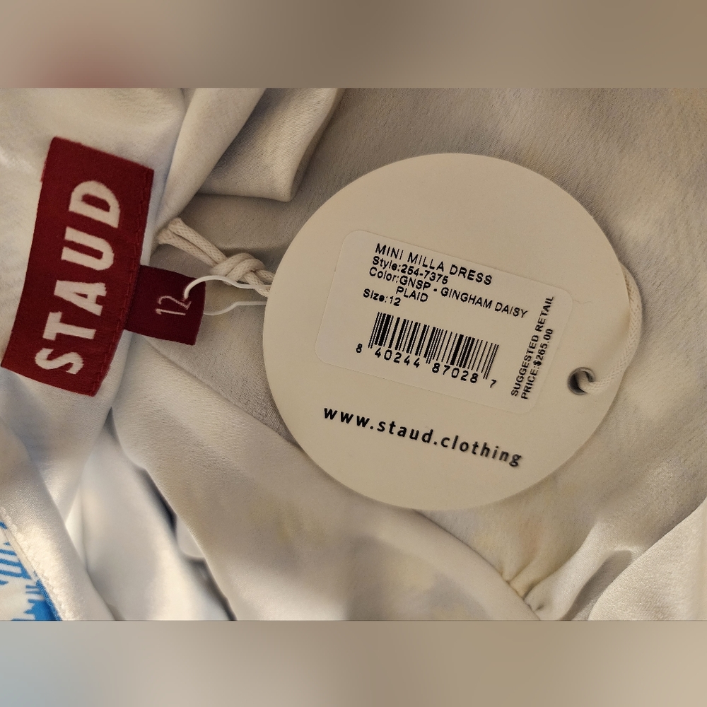 STAUD Milla Mini Dress in Gingham Daisy Plaid Size 12 New With Tags - Picture 6 of 8